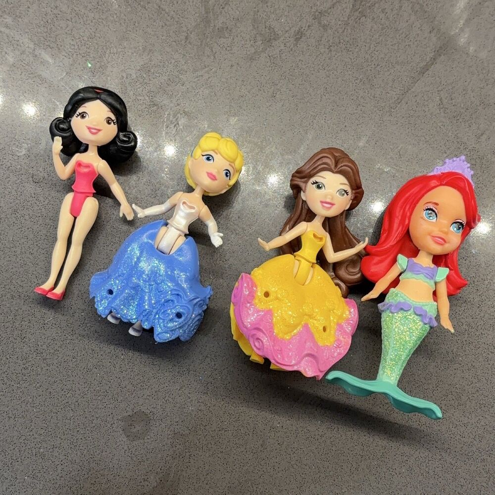 Disney Princess Mini Dolls Lot of 4 Snow White Cinderella Belle Ariel 3"